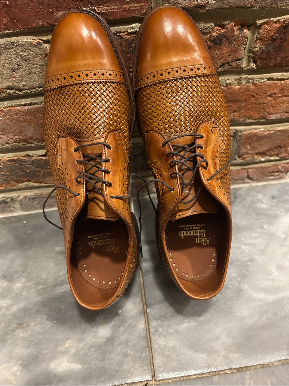 Allen Edmonds Cognac Woven Leather Oxford Shoes Size 9 1/2